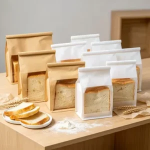 Eco-Friendly Kraft Paper Bread and Toast Bag with Window, Greaseproof Food-Grade Bakery Packaging