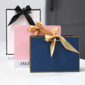Eco-Friendly Kraft Paper Tote Bags with Embossing and Lamination, Custom Logo Printing, Gift Bow Design