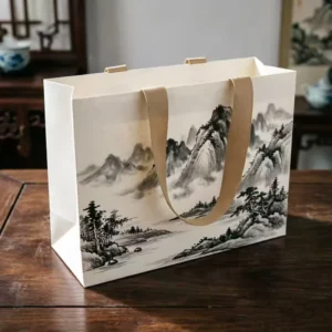 Eco Friendly Luxury White Kraft Paper Gift Bags with Brown Ribbon Handles