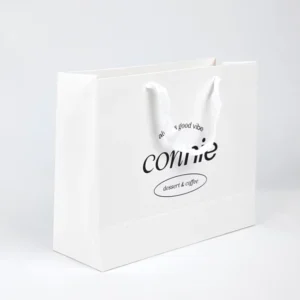 Eco-Friendly Matte Laminated Euro Tote White Paper Shopping Bag with Ribbon Handle for Clothing and Shoes