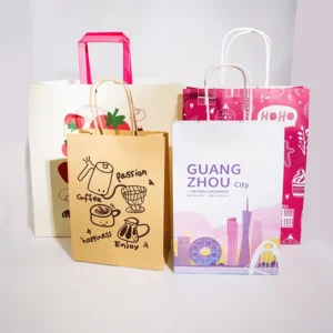 Eco Friendly Mini Kraft Paper Gift Bag, White or Brown, Custom Printed, Twisted Paper Rope Handle, Candle Packaging