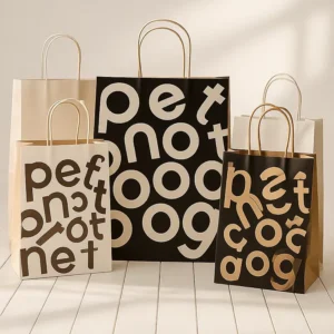 Eco Friendly Recycled Kraft Paper Gift Bags with Twisted Handles for Small Business Cosmetics and Blush Packaging