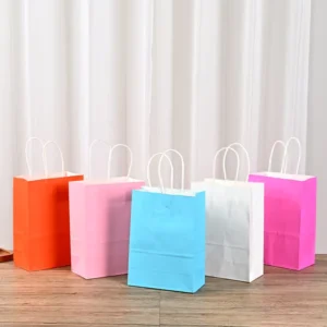 Eco-Friendly Recycled Kraft Tote Bag, Disposable, Strong, For Grocery, Restaurant, Beverage, Sugar, Candy Storage