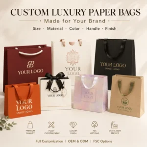 Eco-Friendly Recycled Paper Bags with Handles and Custom Size Digital Printing