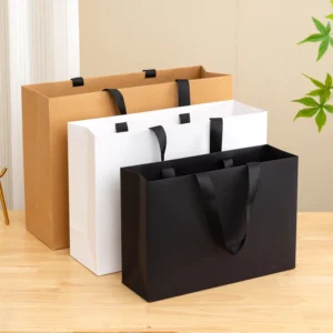 Eco-Friendly White Cardboard Gift Wrapping Paper Bags with Custom Logo and Embedded Handles