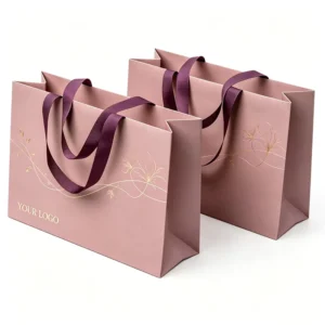 Eco-Friendly White Cardboard Retail Shopping Bag Reinforced Ribbon Handles for Apparel and Shoe Gift Packaging