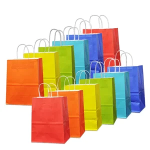 Eco friendly Customized Kraft Paper Gift Bags with Ribbon Handle and Matt Lamination for Shopping Promotion