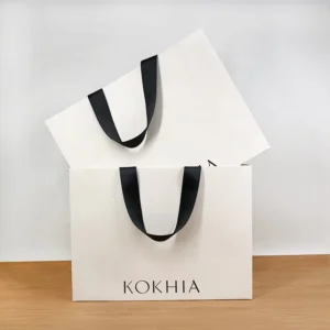 Embedded Ribbon Handle Rigid White Cardboard Paper Bags for Shopping with Logo Print
