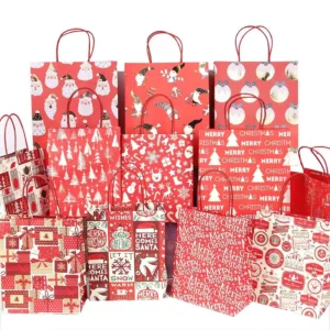 FSC Printed Kraft Paper Gift Bag, Brown, Christmas Packaging
