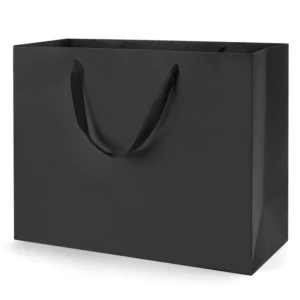 Factory Custom Logo Large Black Matte Gift Bag Heavy Duty Paper Shopping Bag with Ribbon Handle