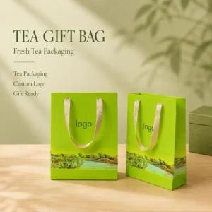 Factory Direct Custom Printed Tea Paper Gift Bag with Ribbon Handles for Tea Shops, Retail Gifts and Bulk Packaging