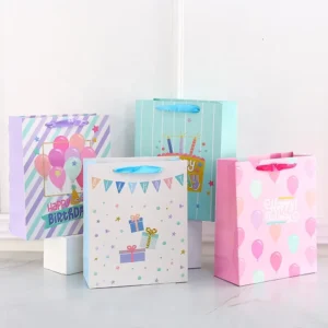 Factory Direct Happy Birthday Gift Packaging Paper Bags Storage Bag Celebrate Birthday Party Favor Bag With Ribbon Handle