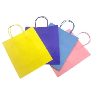 Factory Recyclable Kraft Paper Gift Shopping Bags with Round Rope Handles, Eco-Friendly Colored Flexo Print