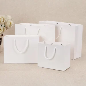 Flat Bottom Kraft Cardboard Paper Gift Bag with Ribbon Handles for Clothing