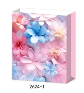 Floral Paper Gift Bag with Flower Prints, Small Size