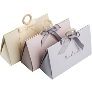 Gift Bag with Wooden Ring Handle and Rigid Paper Gift Box for Jewelry, Wedding, Birthday, Party Favors, Custom Logo