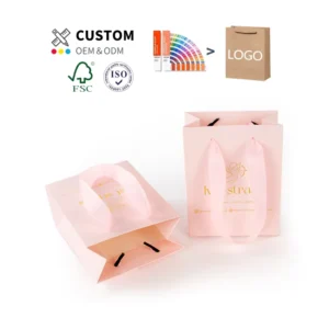 Gift Cosmetic Storage Paper Bags for Boutique Retail Grocery and Fashion with Custom Ribbon Handle