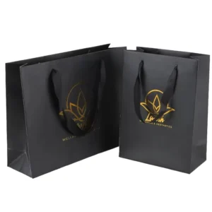 Gilded Flexo-Printed Recyclable Cardboard Bags with Custom Handles for Exhibitions and Supermarkets, Art Paper