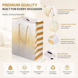 Gold Star Gift Bag with Sturdy Handle, Thick Tear-Resistant Paper