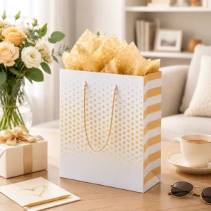 Gold Star Paper Gift Bag with Gold Rope Handle for Wedding, Birthday, and Party Favors with Custom Logo