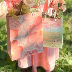 Holiday Gift Paper Bag with Personalized Design and Handles for Water Bottles