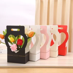 Hollow Heart Kraft Paper Flower Arrangement Gift Box and Basket for Florists