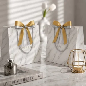 In Stock Father’s Day Gift Bag Luxury Marble Texture Thank You Paper Bag Ready to Ship Boutique Packaging Tote