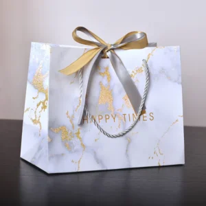 In Stock Marble Handbag Gift Bag Elegant Paper Packaging for Perfume Craft Candy with Ribbon