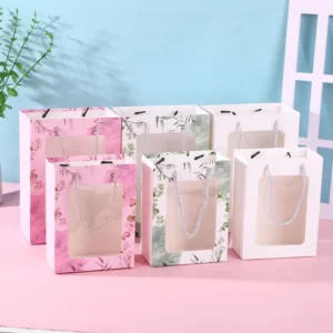 Ivory Board Custom Paper Bag, Square Fresh Flower Gift Bag, Holiday and Birthday Packaging, Screen Printing