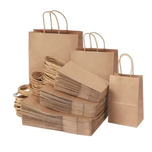 Kraft Brown Paper Bags with Embossed Handles, Mixed Sizes, for Clothing and Socks