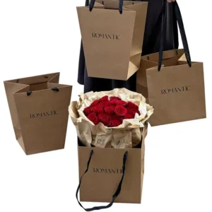 Kraft Flower Paper Bag for Bouquets Luxury Paper Handbags for Small Business Trapezoid Flower Packaging Gift Bag with Handle