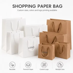Kraft Paper Gift Bag With Ribbon Handle, Reusable, for Retail Shopping and Weddings