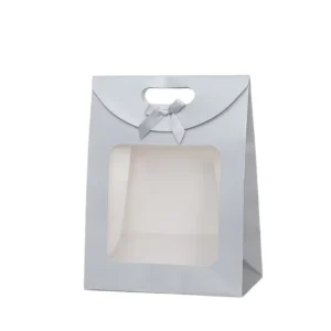 Kraft Paper Gift Bag with Transparent Window, Gold Foil, Die-Cut Handle and Ribbon Bow for Flower Bouquets
