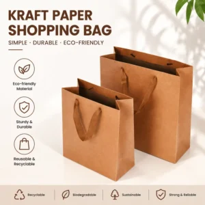 Kraft Paper Shopping Bags with Reinforced Handles, Reusable, Biodegradable, for Clothing and Tea, Custom Logo