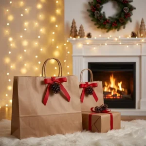 Kraft Paper Shopping Bags with Sturdy Handles, Brown Recycled