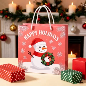 Large White Cardboard Christmas Bag for Toys Custom Printed Xmas Celebration Gift Carrier