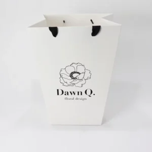 Large White Paper Gift Bag with Cotton Handles and Ribbon Accessories for Flower Bouquets