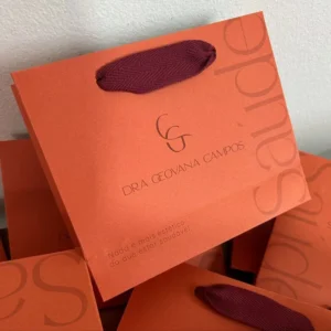 Luxury Orange Textured Specialty Paper Tote Bag Custom Embossed Brand Logo Fabric Cord Handle for Cosmetic Studio Gift