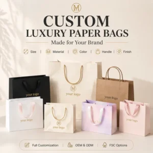 Luxury Paper Gift Bags with Gold Foil Stamping Your Logo Ombre Matte Kraft White Pink Ribbon Rope Handles