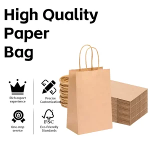 Multi-Purpose Recycled Brown Reusable Printed Shopping Bags with Twisted Handles