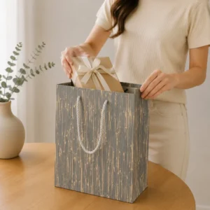Natural Texture Matte Paper Bag with Rustic Brushed Pattern for Birthday Wedding Favors and Brand Packaging