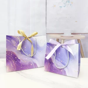 New Eco Friendly MarbleDesign Clothing Handbag Cotton Rope Handle Digital Printing Customizable Gift Bag for Mother’s Day Paper
