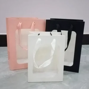 New Packaging Design Paper Bags with Handle Online Shop Party Bags with Window Stock Flower Bag Supplier