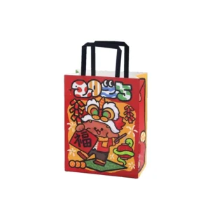 New Year Zodiac Kraft Paper Tote Bag with Custom Cartoon Print and Flat Handles for Holiday Gifts
