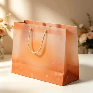 Orange Gradient Paper Gift Bags with Gold Floral Pattern for Florist, Cosmetic, and Wedding Favor Packaging