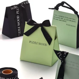 Paper Cosmetic Gift Bags, Black Ribbon Bow, Rope Handle, Beauty Retail Gift Set Packaging