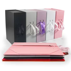Paper Flip-Top Magnetic Foldable Gift Box with Ribbon for Clothing, Jewelry, and Perfume