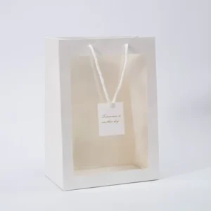 Paper Gift Bag with Clear Window Custom Logo White Cardboard Eco Friendly Handles Suppliers Flower Boutique Gift Bag