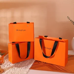 Paper Shopping Bags with Ribbon Handles, Matte Coated Finish, and Custom Logo for Candle, Craft, and Gift Packaging