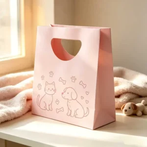 Paper Shopping Gift Bags with Handles and Cute Cat and Dog Print